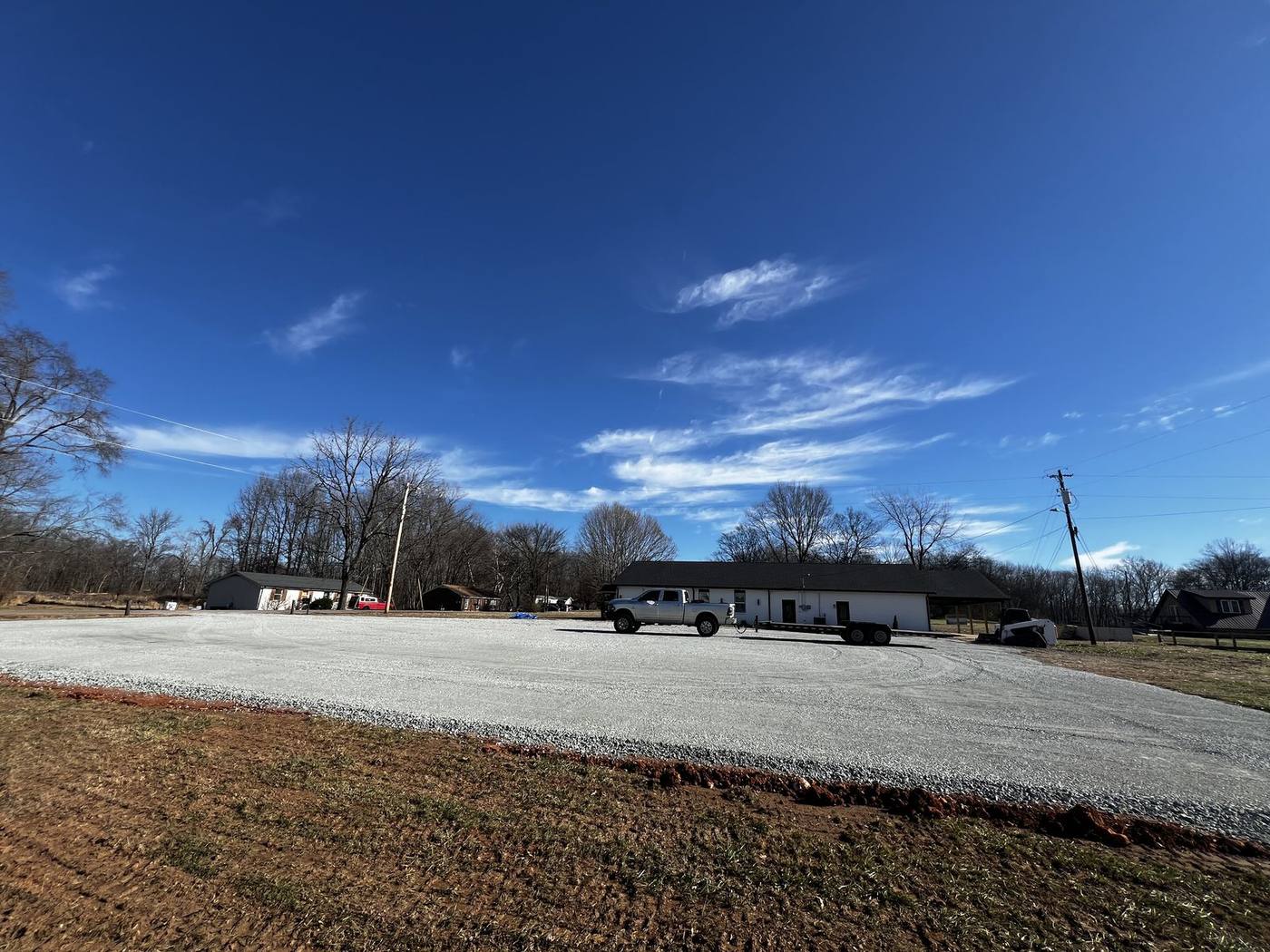 Finished graded building pad under open Tennessee sky